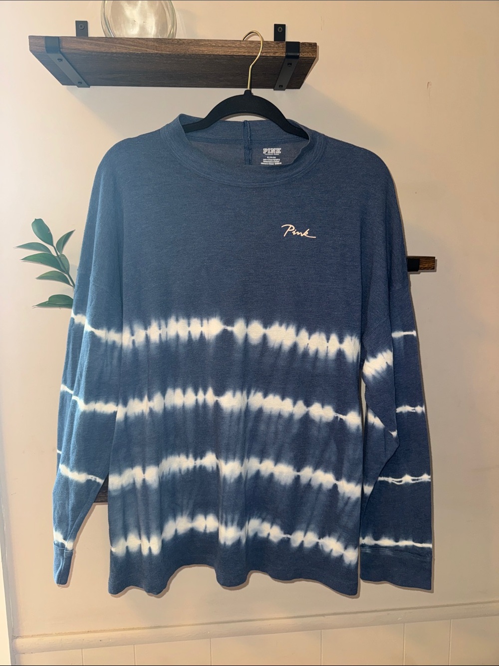 PINK Navy Blue & White Tie-Dye Long Sleeve Tee Size Medium